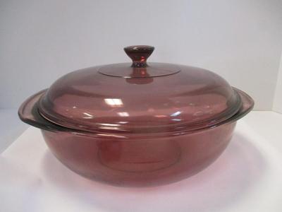 Pyrex Corning Cranberry Casserole Dish With Lid & 2 Handles