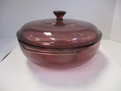 Pyrex Corning Cranberry Casserole Dish With Lid & 2 Handles