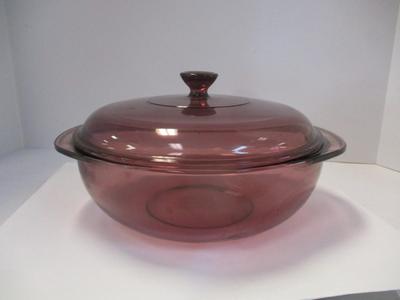 Pyrex Corning Cranberry Casserole Dish With Lid & 2 Handles
