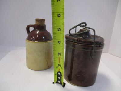 Vintage Cheese Crock w/ Locking Lid & Vintage Small Crock With Cork Honey Stoneware