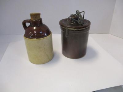 Vintage Cheese Crock w/ Locking Lid & Vintage Small Crock With Cork Honey Stoneware
