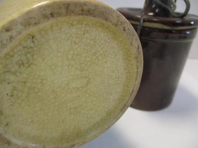 Vintage Cheese Crock w/ Locking Lid & Vintage Small Crock With Cork Honey Stoneware