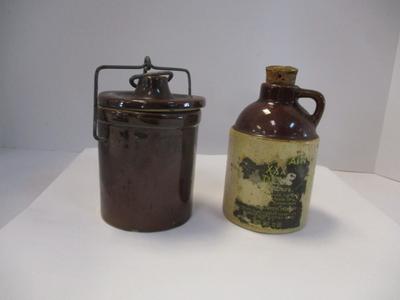 Vintage Cheese Crock w/ Locking Lid & Vintage Small Crock With Cork Honey Stoneware