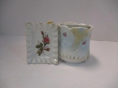 Andrea By Sadek Porcelain Mustache Teacup Mug & Trinket DIsh
