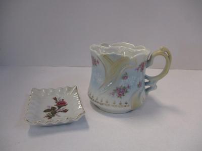 Andrea By Sadek Porcelain Mustache Teacup Mug & Trinket DIsh