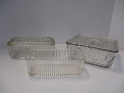 Vintage Federal Glass Refrigerator Covered Dish Embossed Vegetable & Square Dish Ribbed 1932 Anchor Hocking Vintage Design