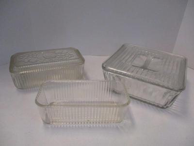 Vintage Federal Glass Refrigerator Covered Dish Embossed Vegetable & Square Dish Ribbed 1932 Anchor Hocking Vintage Design
