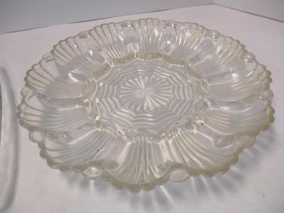 Anchor Hocking Glass Deviled Egg Round Dish & Vintage Hazel Atlas Colony Clear Deviled Egg Server