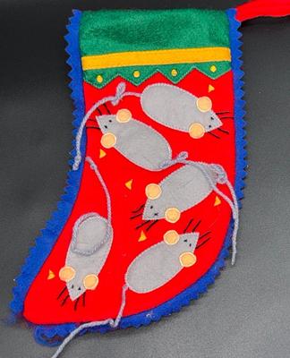 Vintage Christmas Mouse Felt Stocking