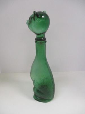 Vintage 14 1/2" MCM Green Glass Kitty Cat Empoli Italian Bottle Decanter 1960's