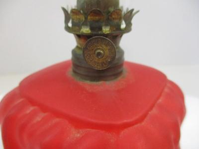 Antique P&A MFG Co. Acorn Red Satin Drapery Glass Kerosene Oil Lamp With Burner & Chimney