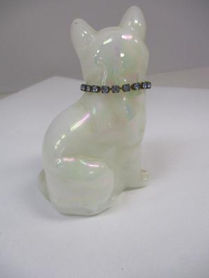 Fenton White Satin Sitting Cat Hand Painted