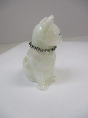 Fenton White Satin Sitting Cat Hand Painted