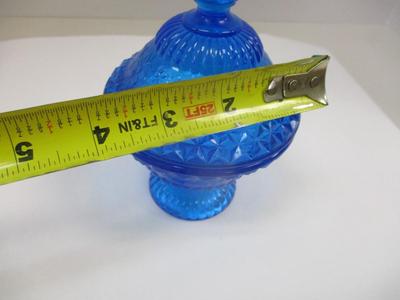 Blue Vaseline Glass Wildflower Covered Candy Dish