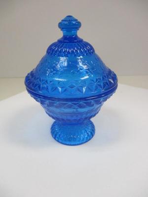 Blue Vaseline Glass Wildflower Covered Candy Dish