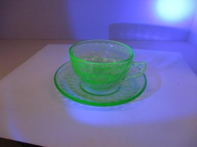 Vintage Federal Raindrops Uranium Green Depression Glass Cup & Saucer