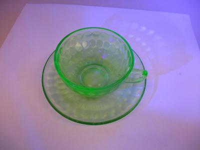 Vintage Federal Raindrops Uranium Green Depression Glass Cup & Saucer