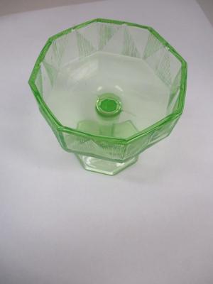 Vintage Footed Sherbert Glass Optic Octagon Design Depression Uranium Glass
