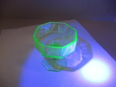 Vintage Footed Sherbert Glass Optic Octagon Design Depression Uranium Glass