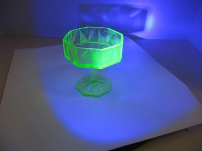 Vintage Footed Sherbert Glass Optic Octagon Design Depression Uranium Glass