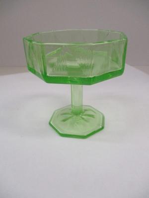 Vintage Footed Sherbert Glass Optic Octagon Design Depression Uranium Glass