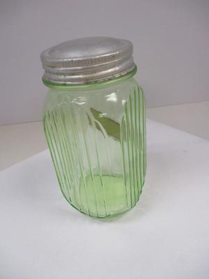 Green Vaseline/Uranium Glass Jar With Metal Lid