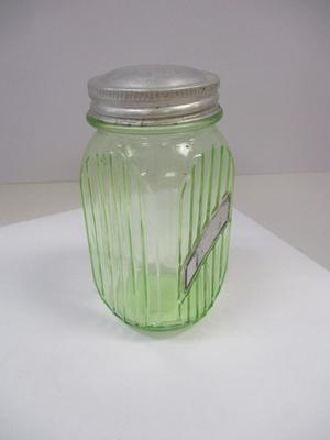 Green Vaseline/Uranium Glass Jar With Metal Lid