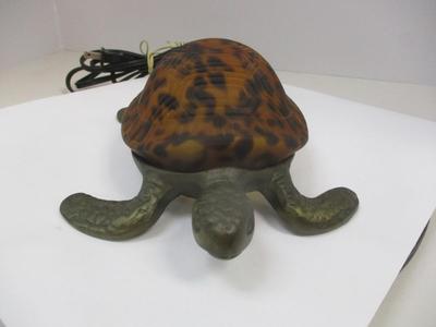 Amber Glass Turtle Brass Night Light