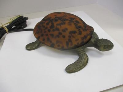 Amber Glass Turtle Brass Night Light