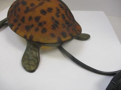 Amber Glass Turtle Brass Night Light