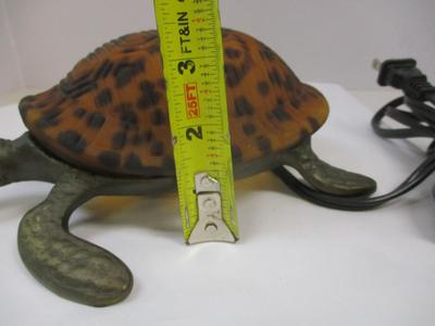 Amber Glass Turtle Brass Night Light