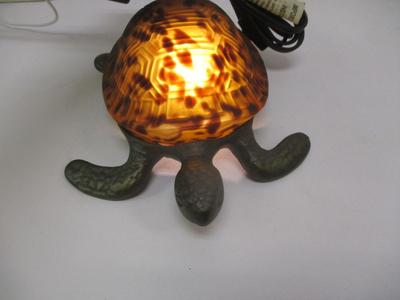 Amber Glass Turtle Brass Night Light