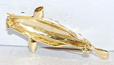 Beautiful RED & WHITE KOI GOLDFISH BROOCH (2½" x 1") with Green Eyes and Gold Colored Fins on a Gold Tone Setting