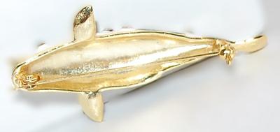 Beautiful BLUE & WHITE KOI GOLDFISH BROOCH (2½" x 1") with Green Eyes and Gold Colored Fins on a Gold Tone Setting