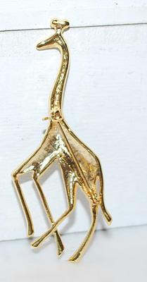 Impressive Tall CLOISONNE' Style AQUAMARINE GIRAFFE BROOCH (3" x 1½") on a Gold Tone Setting