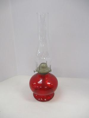 Vintage Cranberry Hurricane Kerosene Oil Lamp