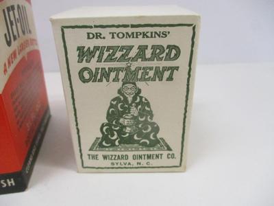 Antique 1940's The Famous Original Jet Oil Shoe Polish Bottles & Dr. Tompkins' Wizard Ointment Sylva, N. C.