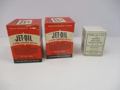 Antique 1940's The Famous Original Jet Oil Shoe Polish Bottles & Dr. Tompkins' Wizard Ointment Sylva, N. C.