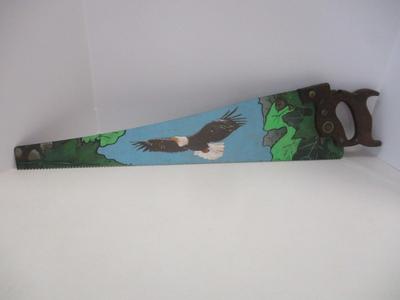 Signed Hand Painted Saw Oak Leaf
