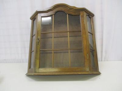 Hanging Wall Wooden Display Cabinet With Key & Wood Shelves With Plexiglass Doors