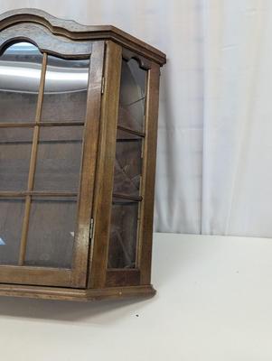 Hanging Wall Wooden Display Cabinet With Key & Wood Shelves With Plexiglass Doors