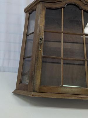 Hanging Wall Wooden Display Cabinet With Key & Wood Shelves With Plexiglass Doors