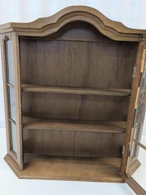 Hanging Wall Wooden Display Cabinet With Key & Wood Shelves With Plexiglass Doors