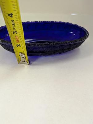 Vintage Tiara Exclusive Indiana Glass Blue Bird Oval Bowl Relish Dish Cobalt Blue