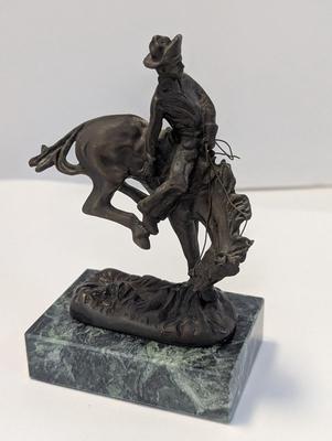 Small Bronze Remington Cowboy On Bucking Horse Statue