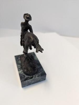 Small Bronze Remington Cowboy On Bucking Horse Statue