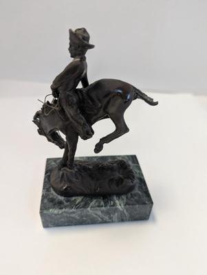 Small Bronze Remington Cowboy On Bucking Horse Statue