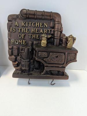 Retro Chalkware Thermometer 1975 Miller Studio Bless This House Wall Hanging & 1974 Kitchen Is The Heart Of The Home
