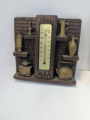 Retro Chalkware Thermometer 1975 Miller Studio Bless This House Wall Hanging & 1974 Kitchen Is The Heart Of The Home
