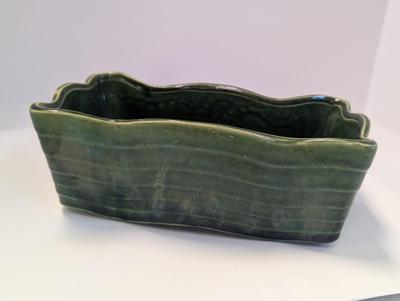 Vintage McCoy Rectangular Planter Olive Green Art Deco Pattern Pottery